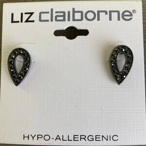 Liz Claiborne Earrings Hypo Allergenic NEW black crystal rhinestone post